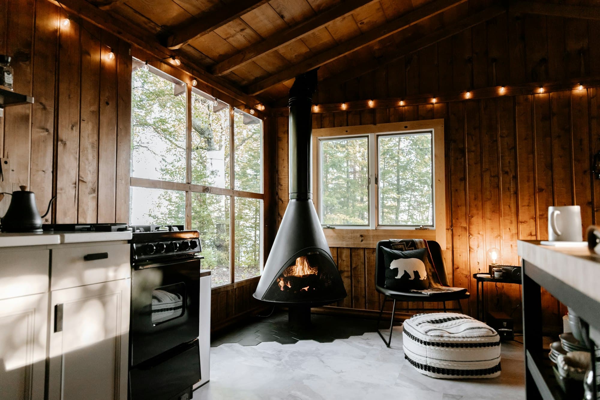Rustic luxury living room with fireplace