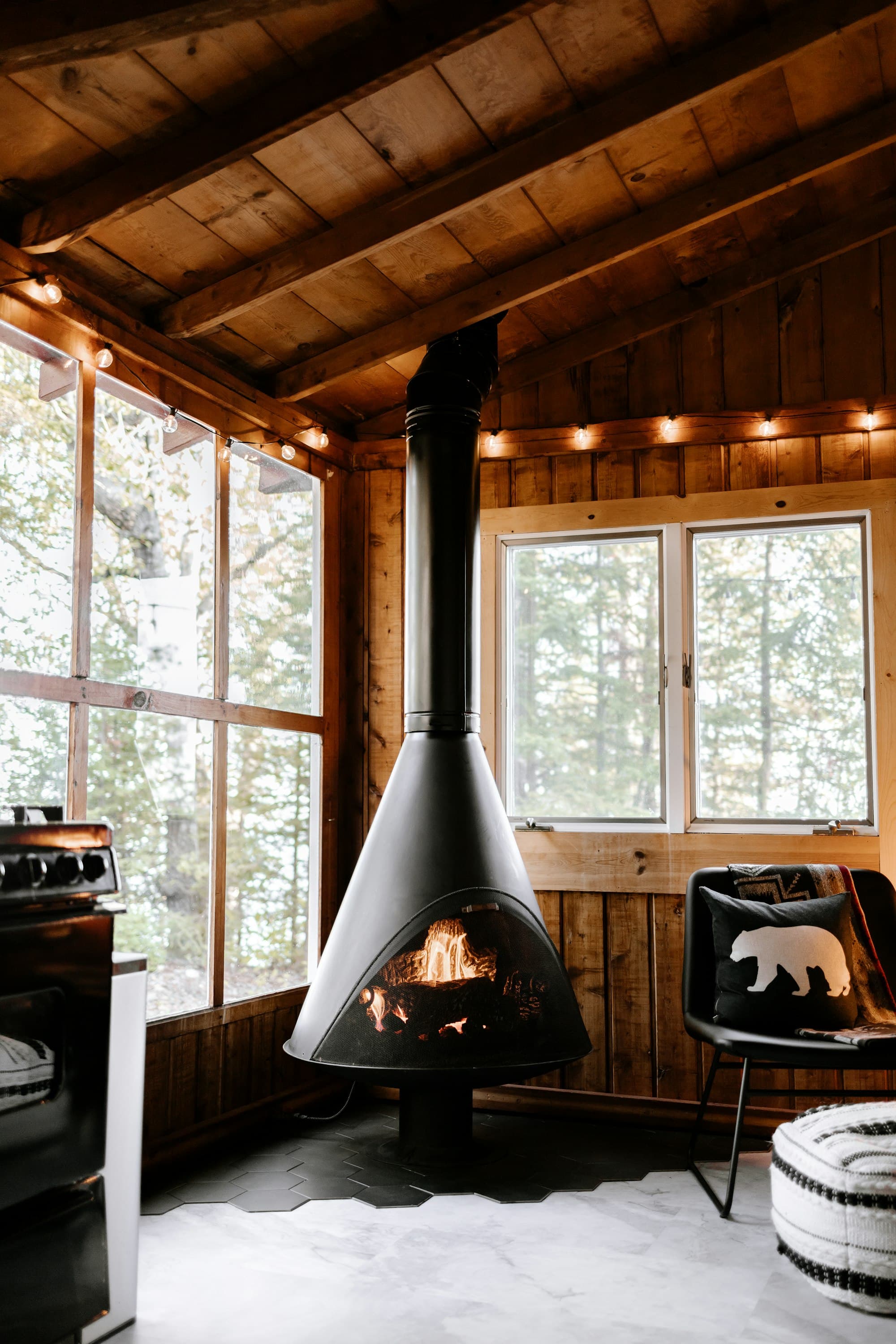 Great room with vaulted timber ceiling
