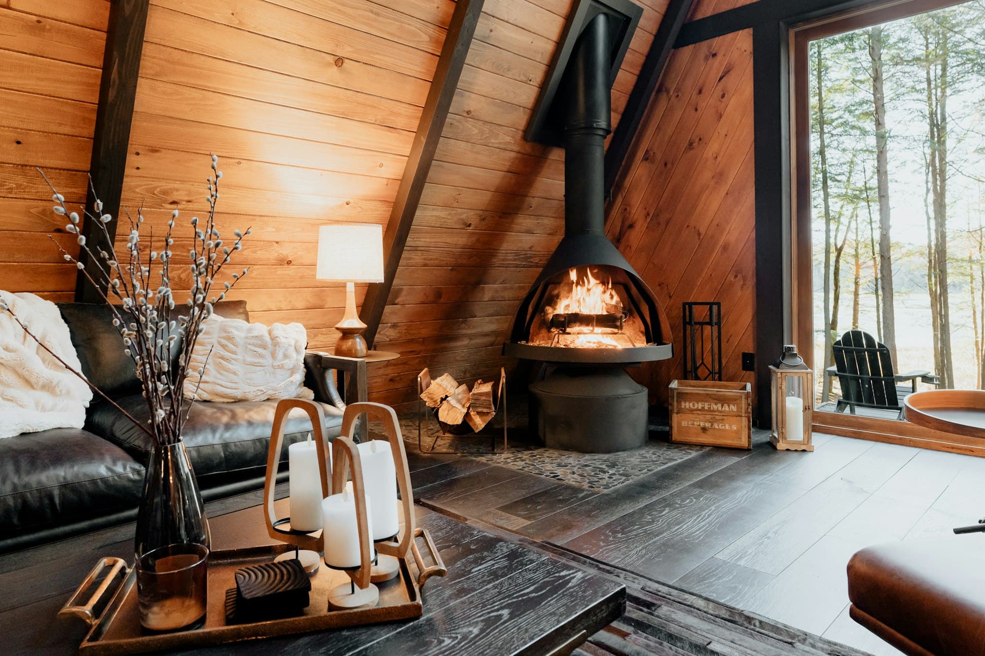 Cabin interior detail with wood textures